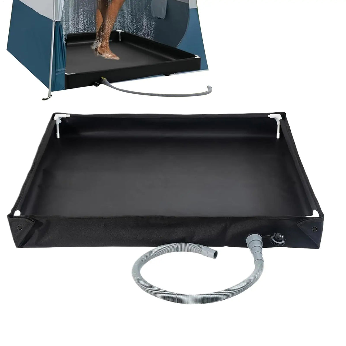 Foldable Camping Shower Pan Portable Oxford Cloth Floor Tray with Drain Hose