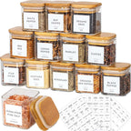 Glass Spice Jar Set with Bamboo Lids and Labels Square Food Storage Containers 6 or 12 Pack