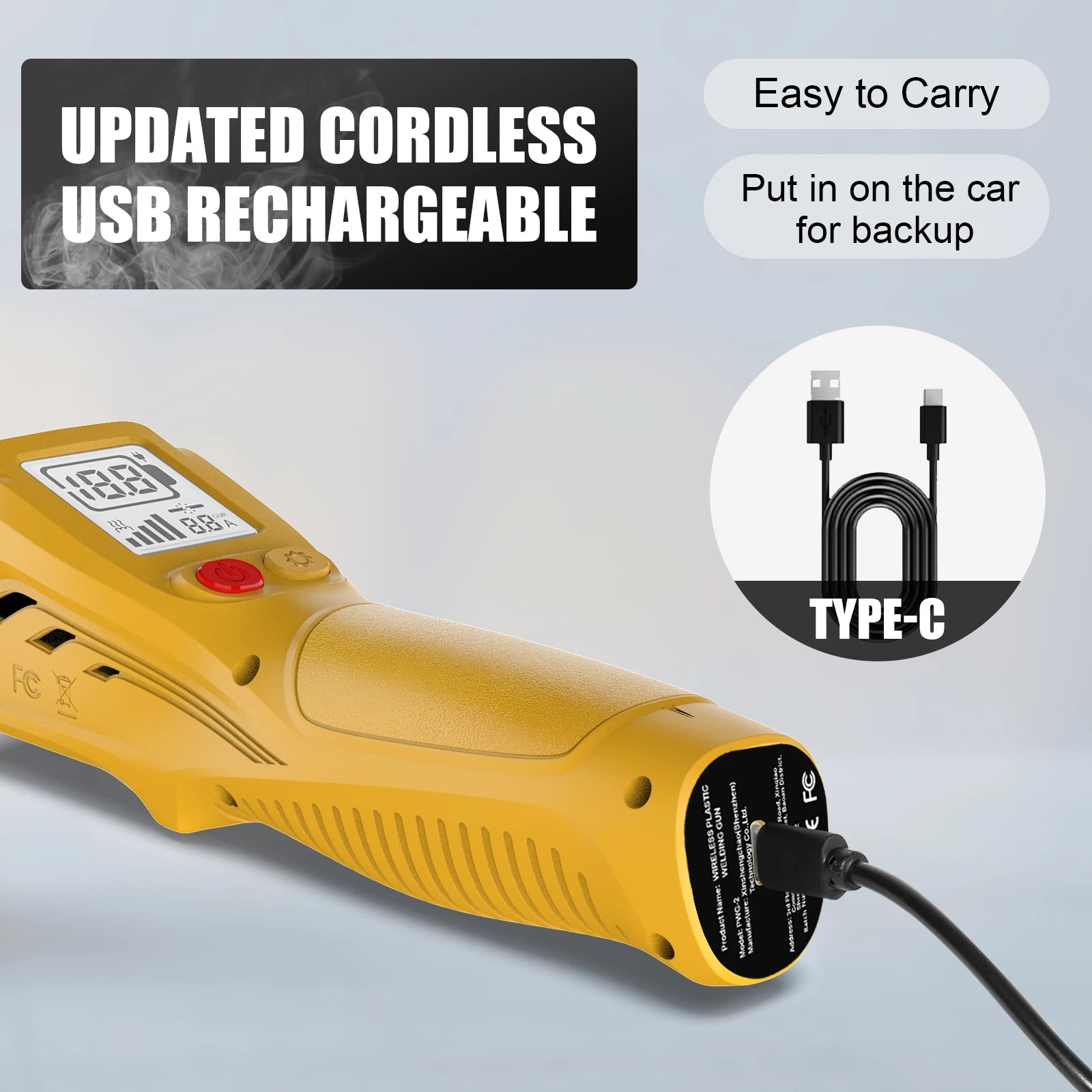 Portable Cordless Plastic Welder 500W Rechargeable Hot Air Welding Gun with 5000mAh Battery