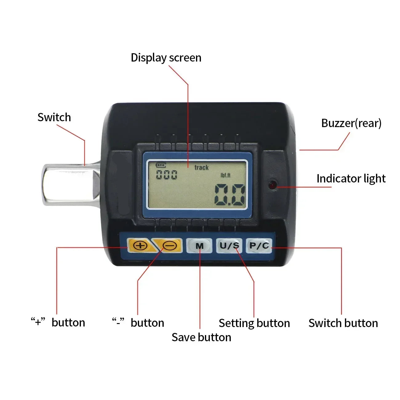 Digital Torque Adapter with LCD Display 1.27cm Square Drive Torque Meter for Automotive and Workshop Tools