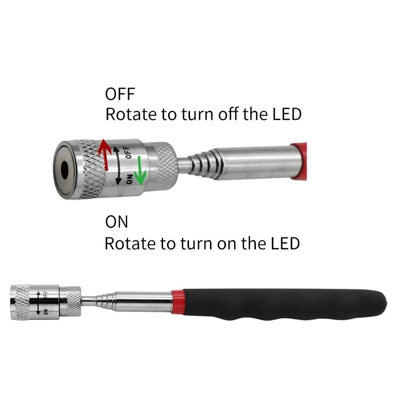 Telescopic Magnetic Pickup Tool with LED Light Portable Extendable Pen for Screws Nuts Bolts Metal Parts