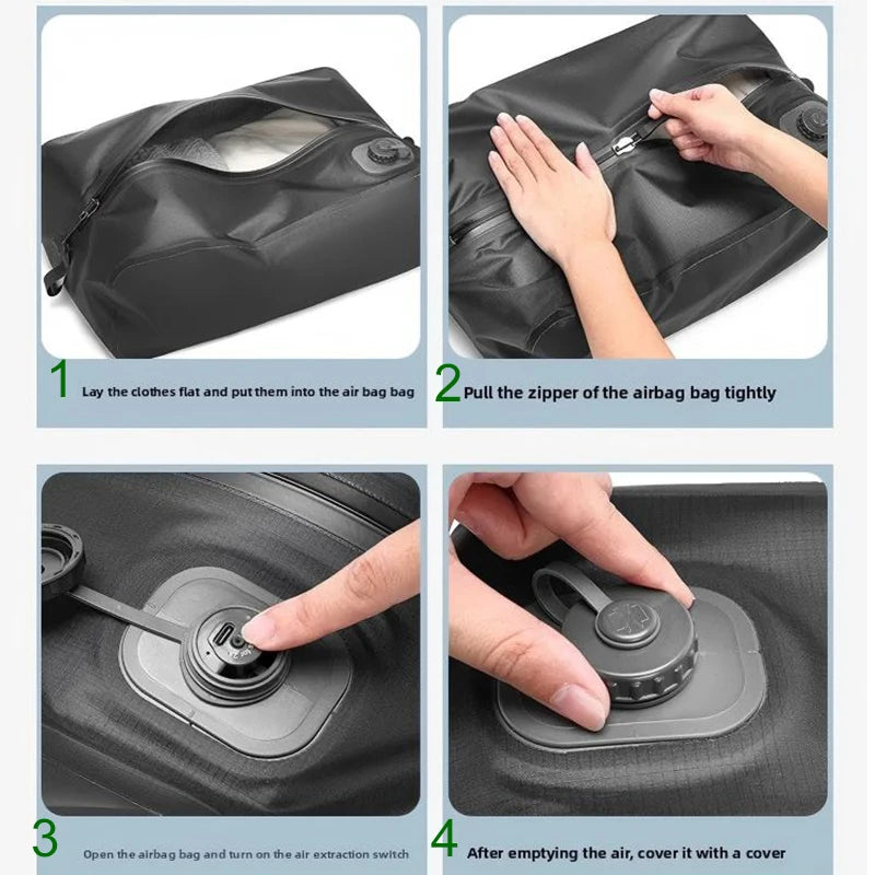Portable Automatic Vacuum Compression Storage Bag with Built-In Pump Foldable Travel Packing Bag