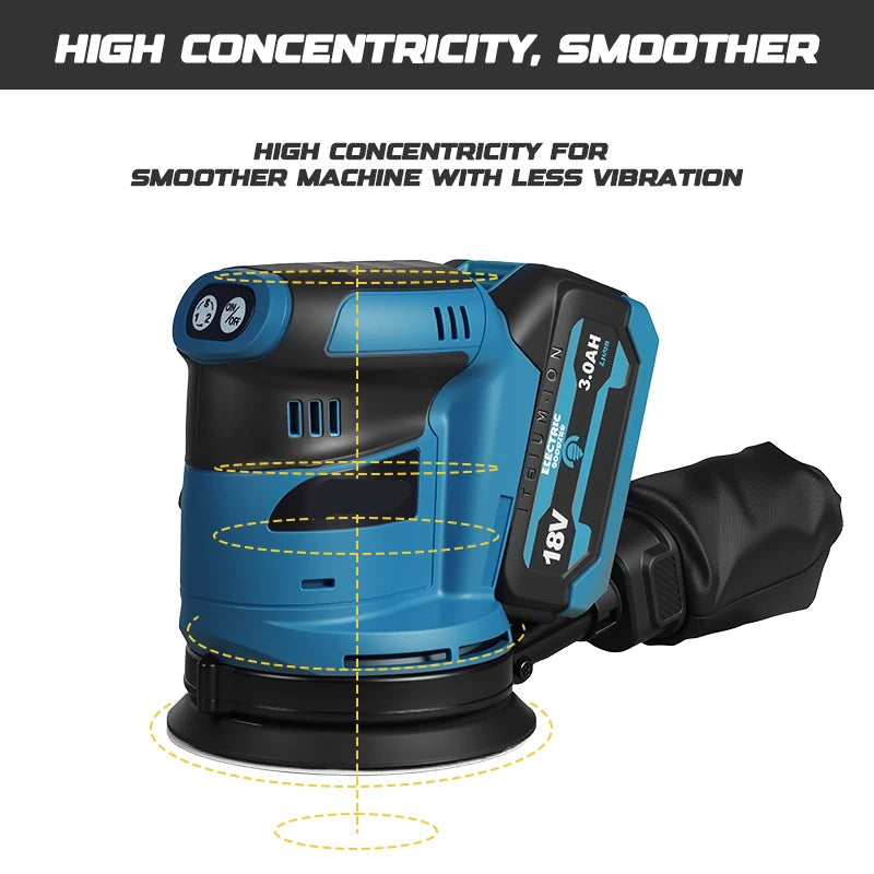 Cordless Brushless Random Orbital Sander 125mm 18V Variable Speed for 18V Lithium Battery Skin Only