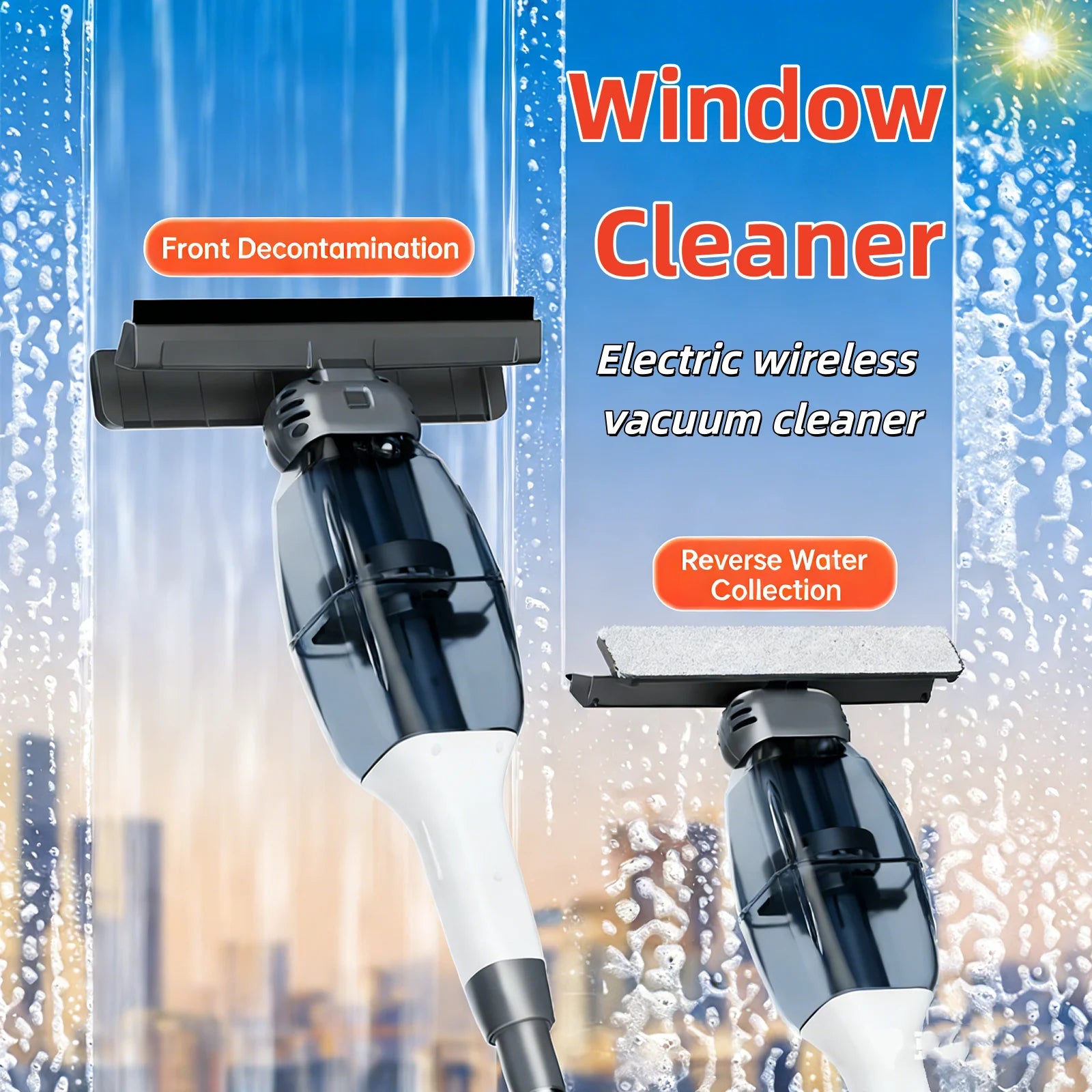 Cordless Electric Window Cleaner with USB Rechargeable Battery and Multifunctional Squeegee
