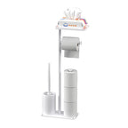 Floor Standing Toilet Paper Holder with Toilet Brush Holder and Storage Shelf Waterproof Metal Bathroom Organizer