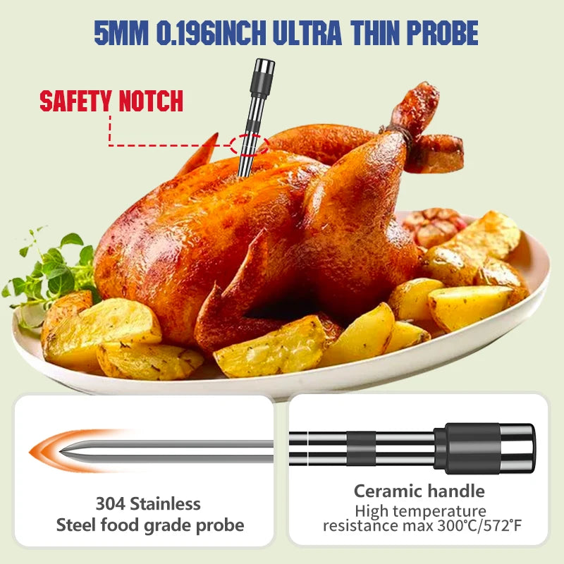 Smart Wireless Meat Thermometer with Bluetooth and LCD Display for BBQ Grill Oven Cooking