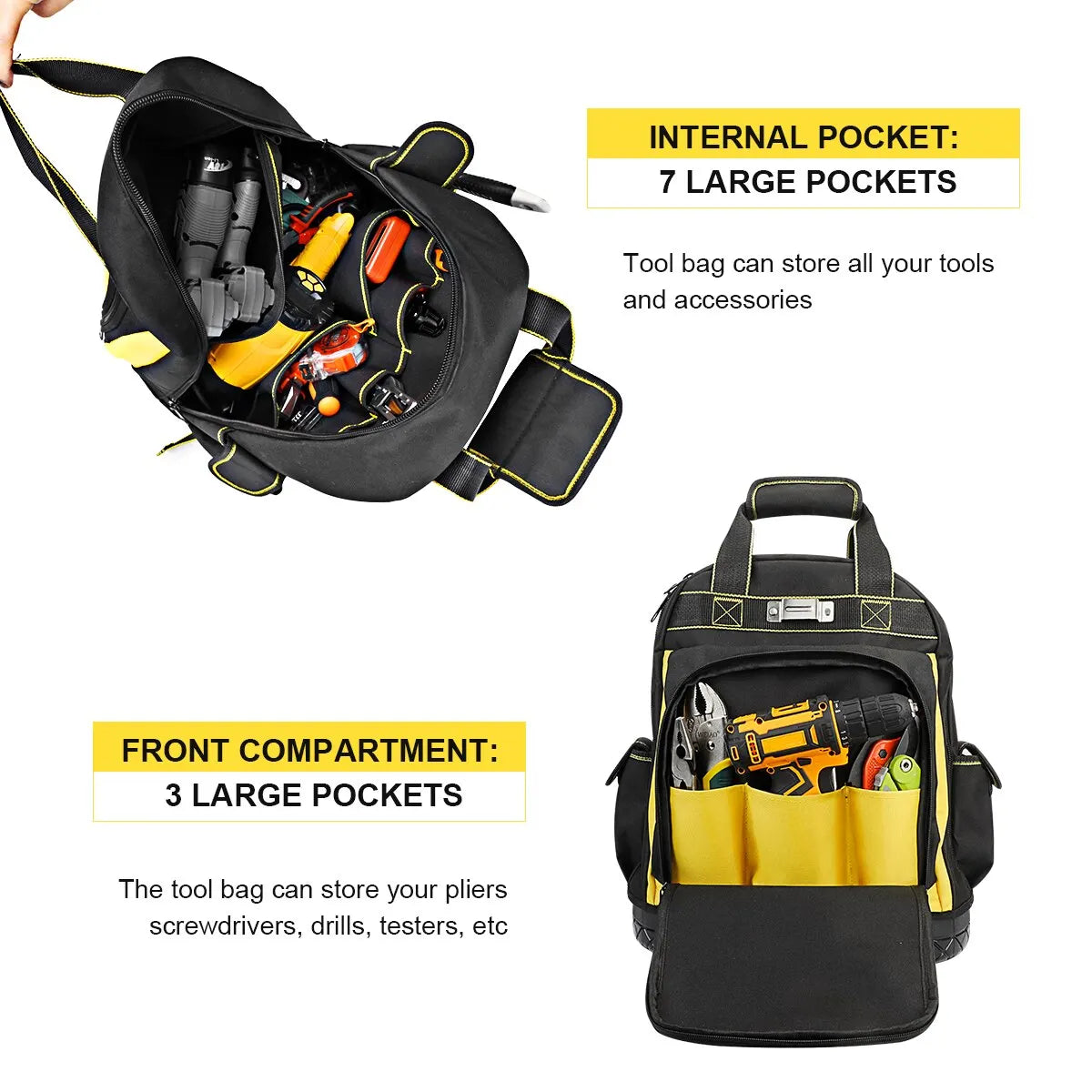 Heavy Duty Tool Backpack Waterproof Oxford Cloth Tool Organizer with Multiple Pockets and Rubber Base