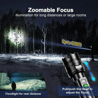 Heavy Duty Rechargeable LED Flashlight with Zoom Focus USB C Charging for Outdoor and Emergency Lighting