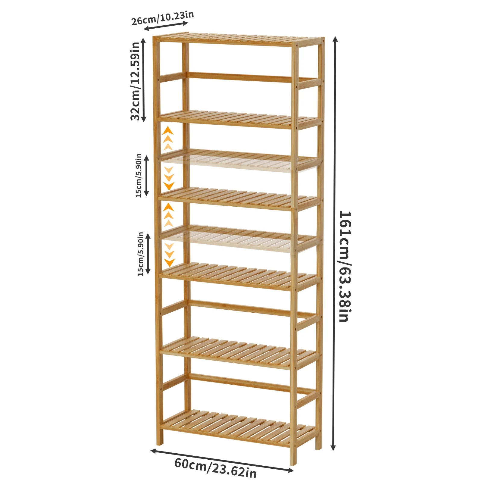 Bamboo 6 Tier Storage Shelf Tall Freestanding Rack for Books Plants and Bathroom