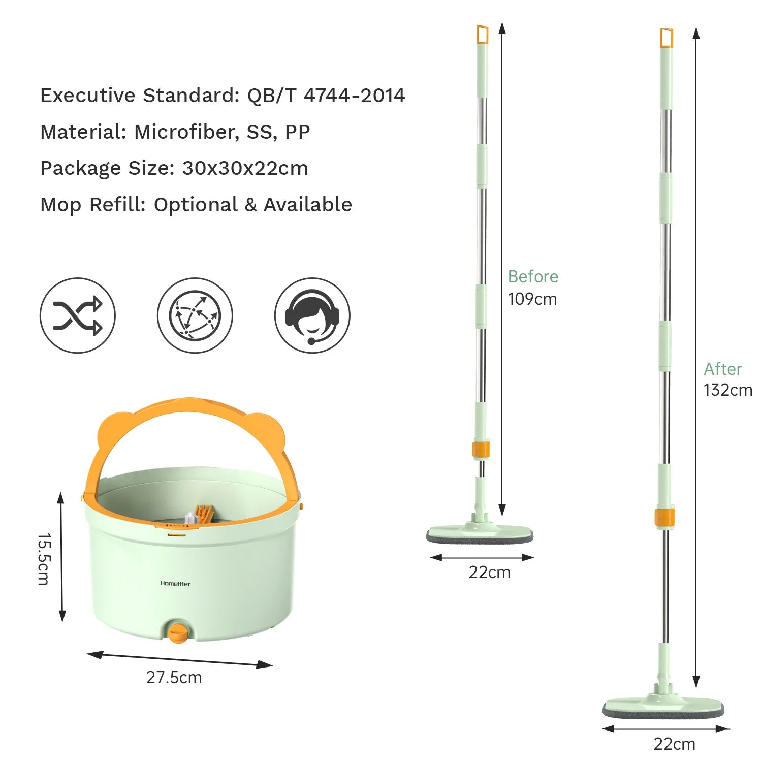 Smart 3-in-1 Spin Mop with Water Separation and Telescopic Handle