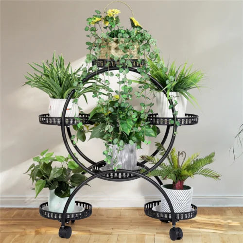 6 Tier Metal Plant Stand with Wheels 6 Pot Holder Rack for Indoor Outdoor Balcony Garden