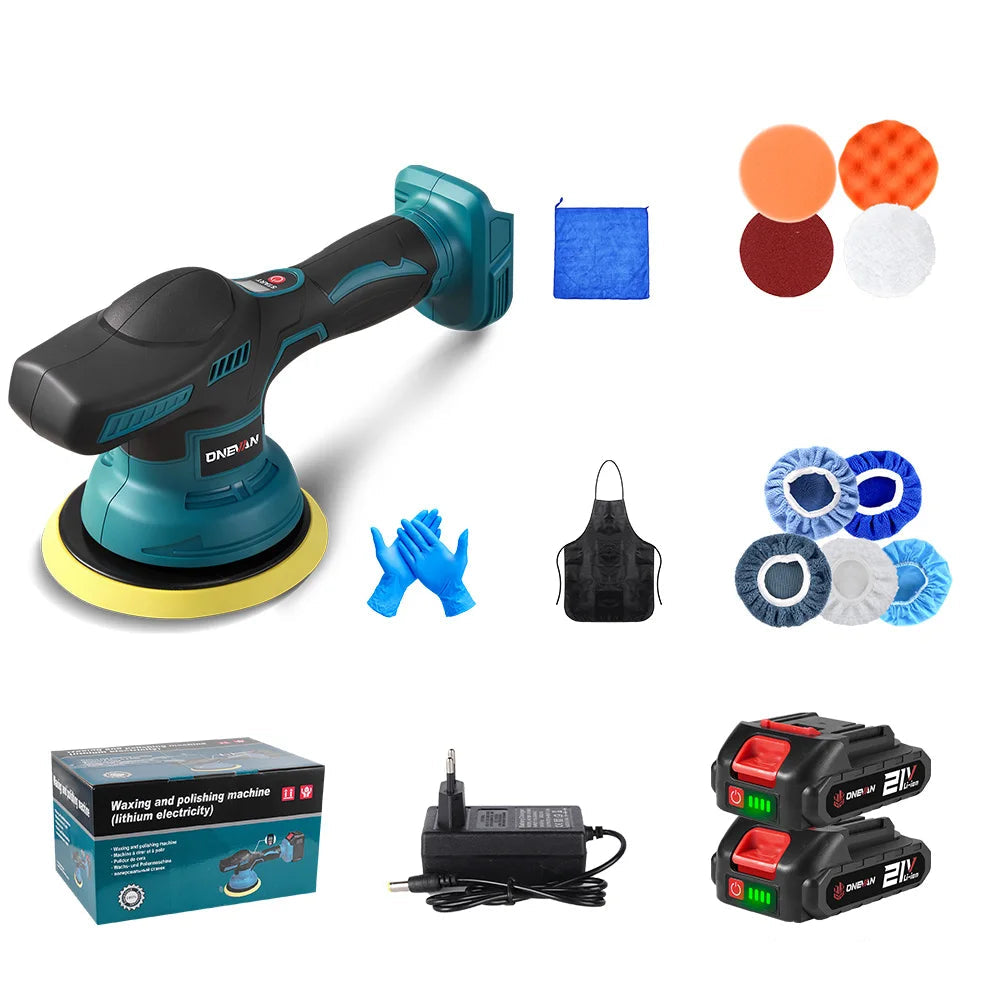 Cordless Car Polisher Kit 18V 8 Speed with Dual Batteries 15cm Pad Storage Box and Accessories