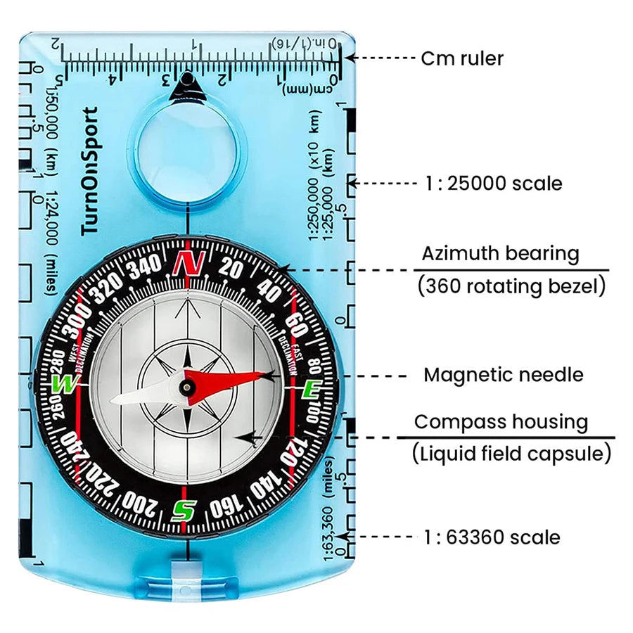 Waterproof Hiking Compass with Map Reading Magnifier and Lanyard for Outdoor Navigation