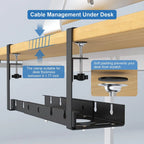 Under Desk Cable Management Tray Adjustable Metal Organizer Rack with No Drill Clamp Mount