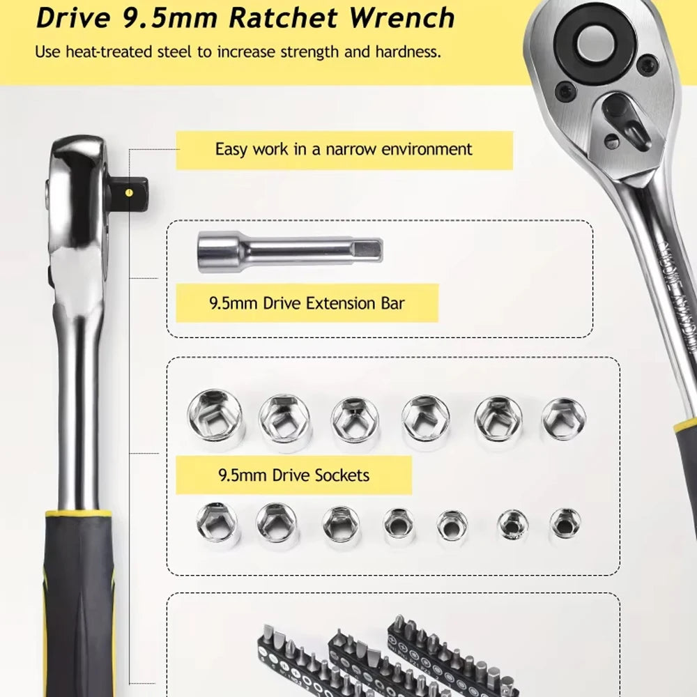 108-Piece Heavy Duty Household Tool Set with Ratchet, Sockets and Portable Carry Case