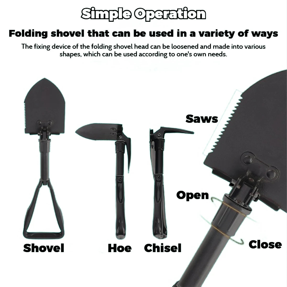 Portable Folding Camping Shovel with Carry Bag Multifunction Outdoor Spade Tool