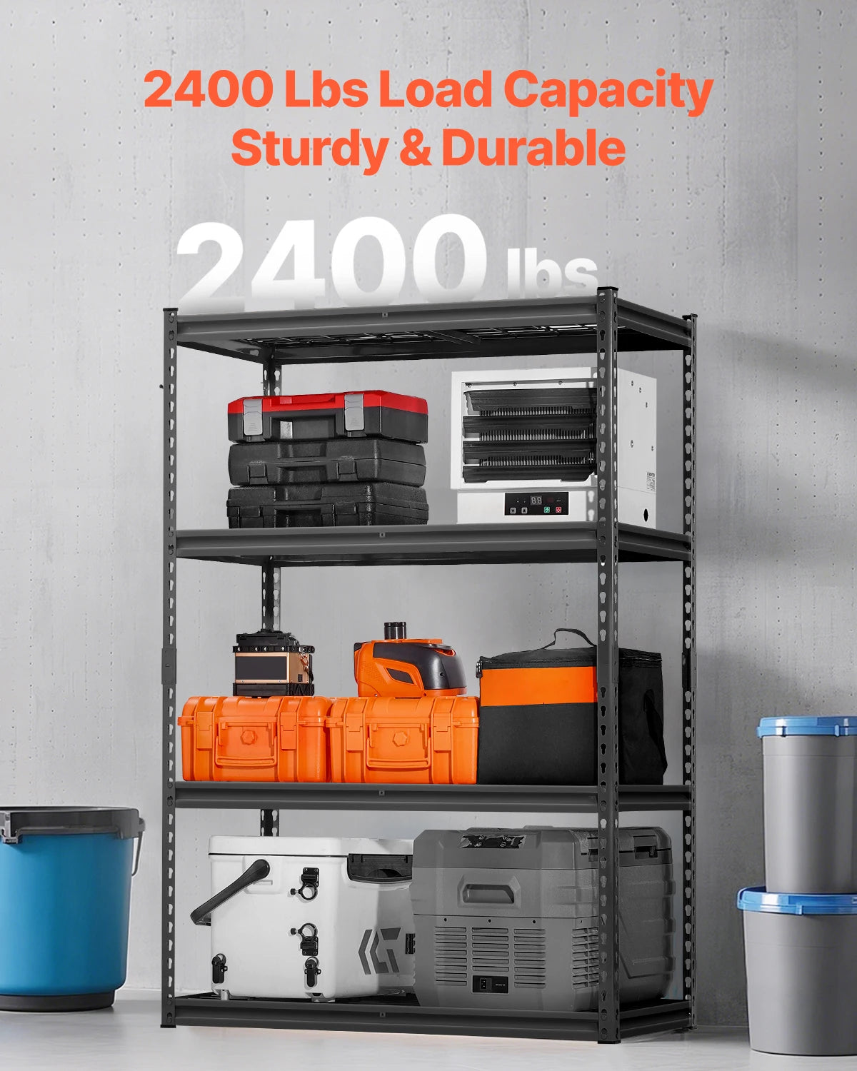 Heavy Duty 4 Tier Storage Shelves Adjustable Metal Garage Rack 2400lbs Capacity