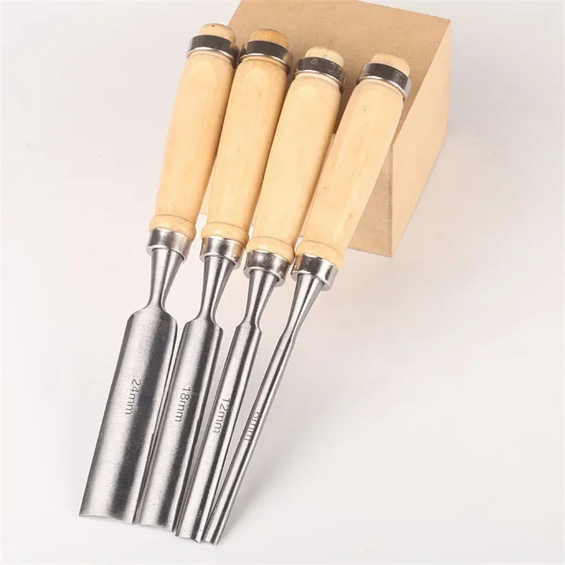 4-Piece Woodworking Carving Chisel Tool Set – Chrome Vanadium Steel DIY Carpentry Hand Tools