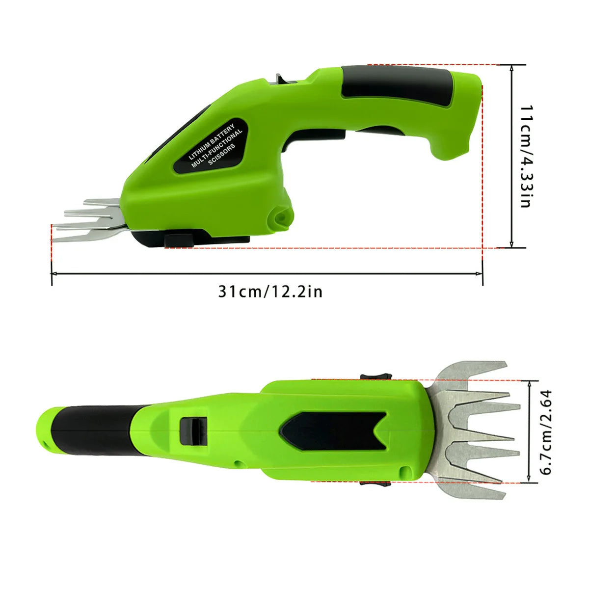 Cordless 2-in-1 Hedge Trimmer and Grass Shear Rechargeable Garden Pruner with Battery