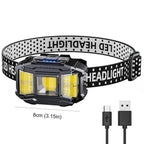 Lightweight COB LED Headlamp Rechargeable Head Torch with Power Display for Camping Fishing