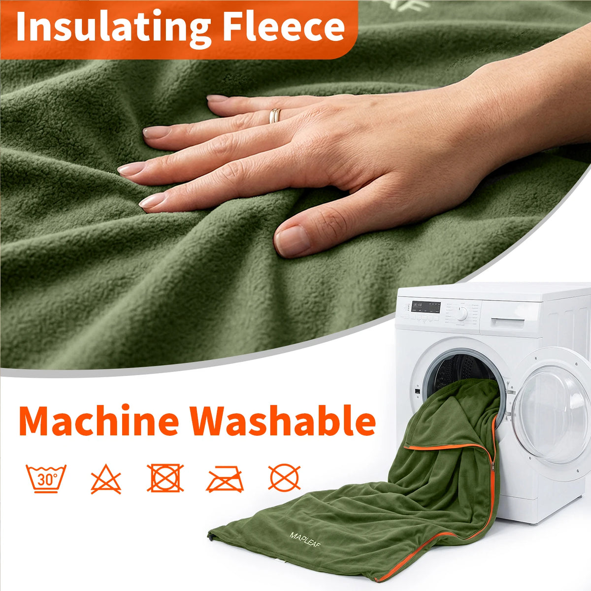 Fleece Camping Liner with Full Zipper Convertible Blanket Drawstring and Carry Bag