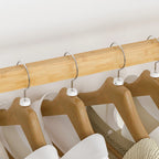 Bamboo Rolling Clothes Rack with Double Rails and Shelf Portable Open Wardrobe Storage