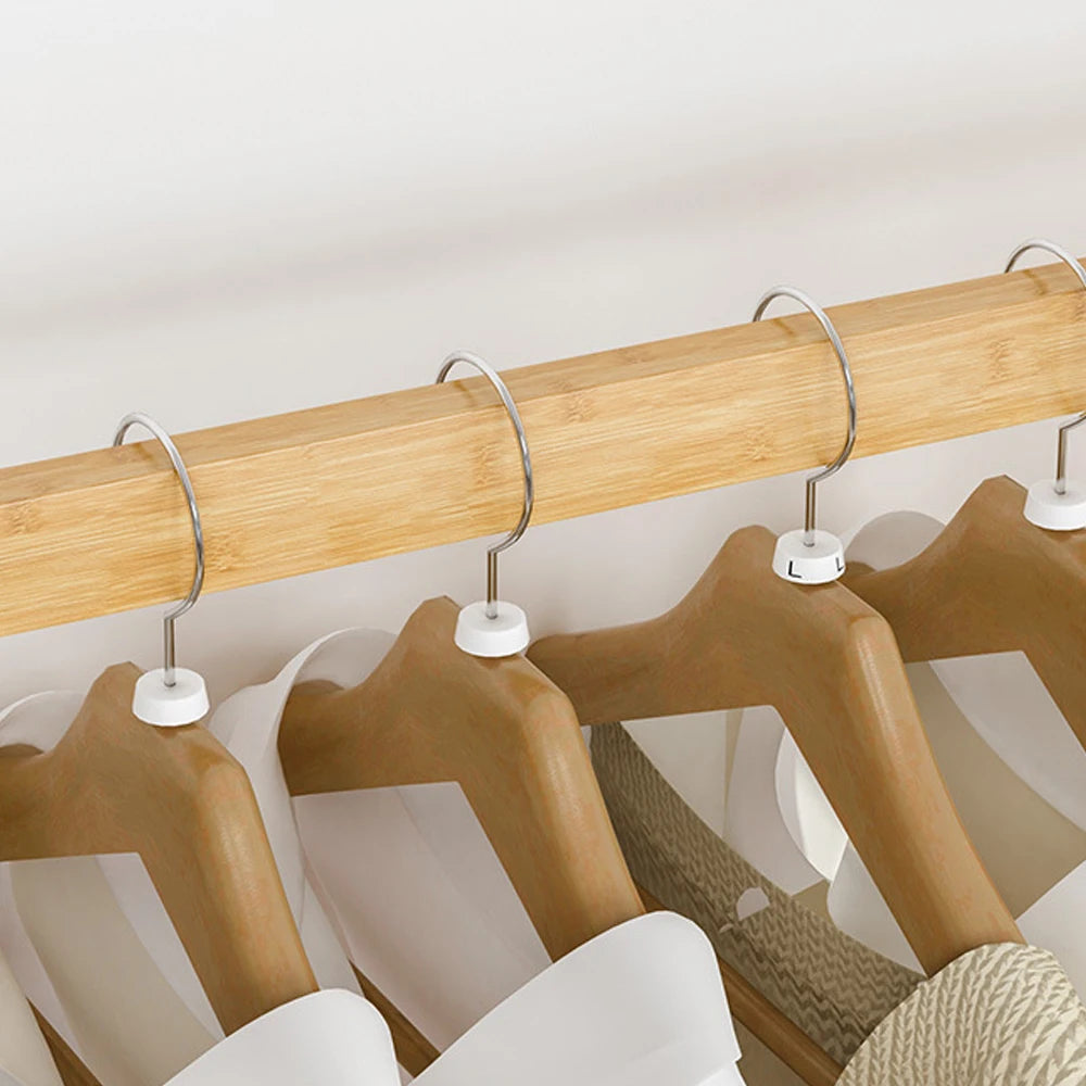 Bamboo Rolling Clothes Rack with Double Rails and Shelf Portable Open Wardrobe Storage