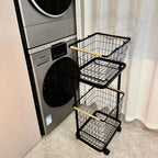 Heavy Duty 2 Tier Laundry Hamper Rolling Clothes Storage Basket with Metal Frame