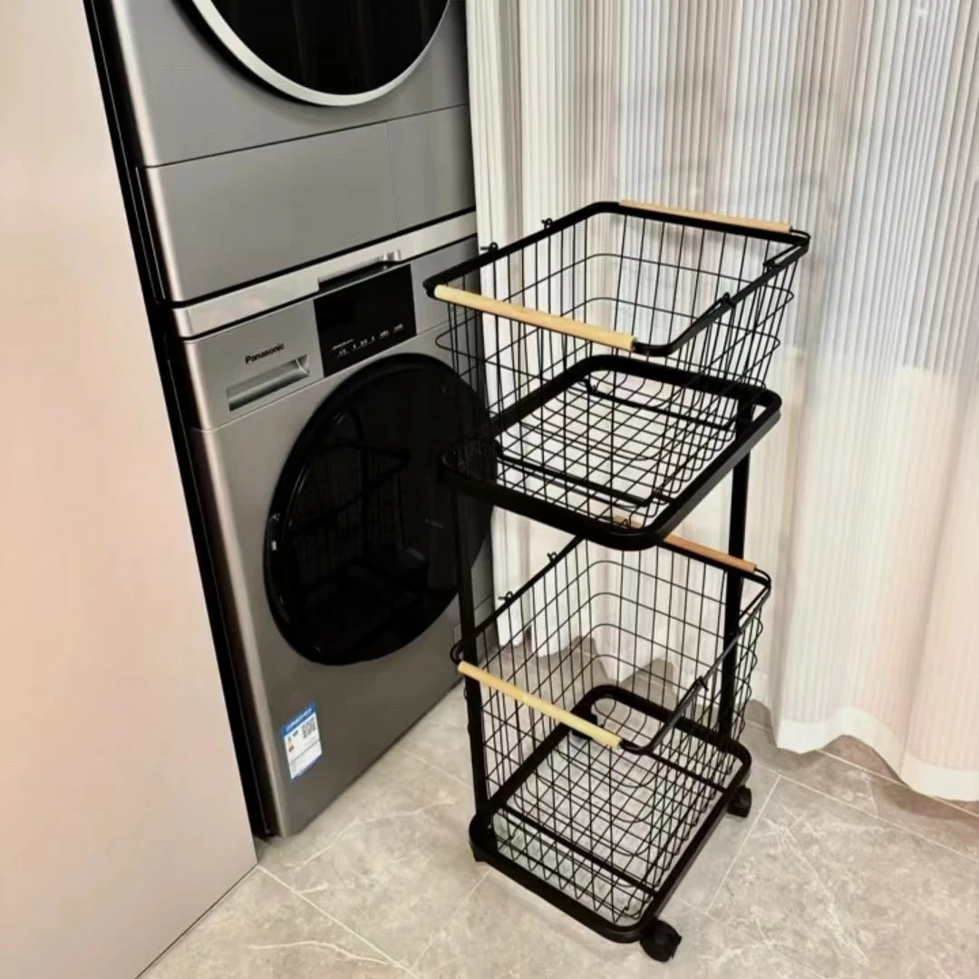 Heavy Duty 2 Tier Laundry Hamper Rolling Clothes Storage Basket with Metal Frame