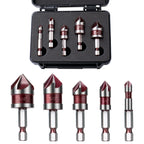 Countersink Drill Bit Set 5 Piece M35 Cobalt 82 Degree 5 Flute Hex Shank for Wood Metal Drilling