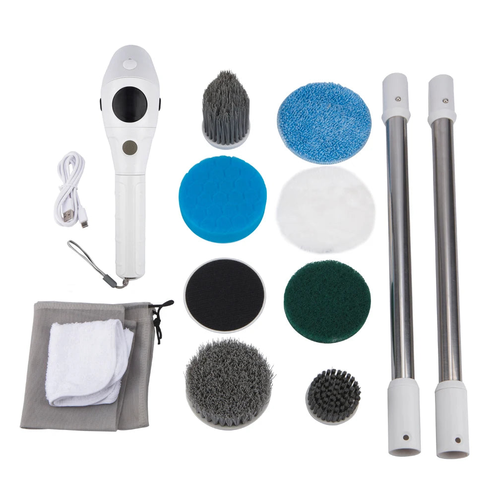 Electric Cleaning Brush 8-in-1 Cordless Rotatable Household Scrubber with Adjustable Handle