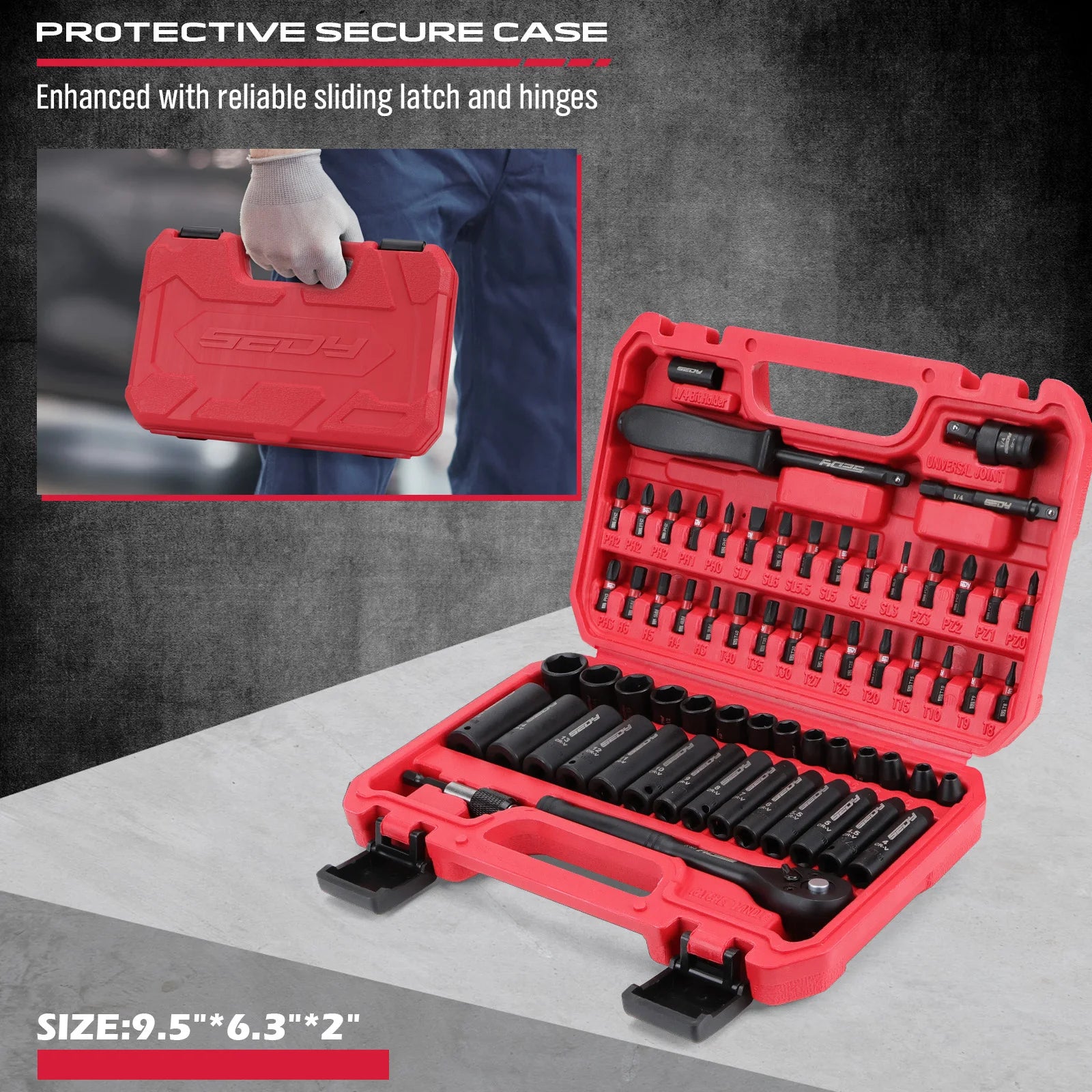 64 Piece 1/4" Drive Socket Wrench & Bit Set with Deep and Shallow Sockets Cr-V Steel Tool Kit