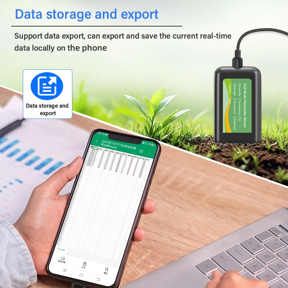 Portable 8-in-1 Soil Tester with USB Mobile Connection for pH EC Moisture NPK and Temperature Monitoring