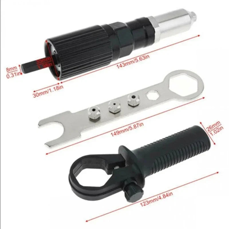 Rivet Nut Drill Adapter 2.4-4.8mm Heavy Duty Riveting Tool with Handle and Wrench