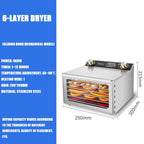Portable Food Dehydrator Machine 6 Layer Stainless Steel Dryer with Adjustable Temperature Timer