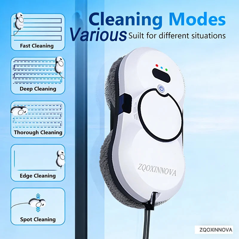 Smart Robot Window Cleaner Vacuum with Automatic Glass Cleaning System and 450cm Cord