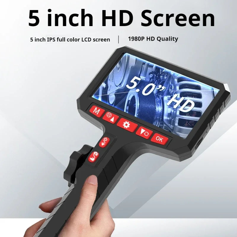 HD 1080P Inspection Camera with 5 Inch Display 360 Degree Articulating Borescope 3.9mm Lens