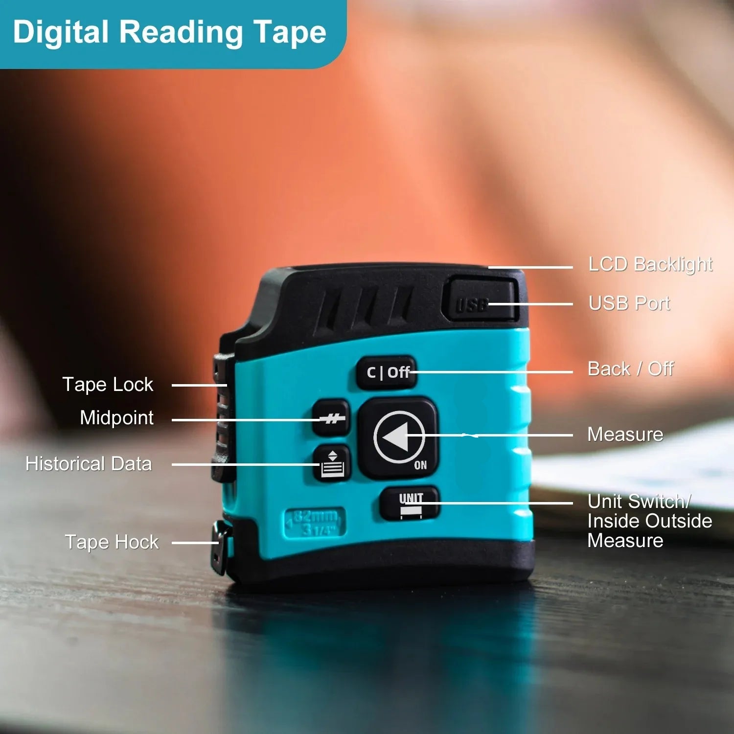 Portable 3-in-1 Laser Tape Measure 40m Range with Bluetooth Digital Display and 5m Steel Tape