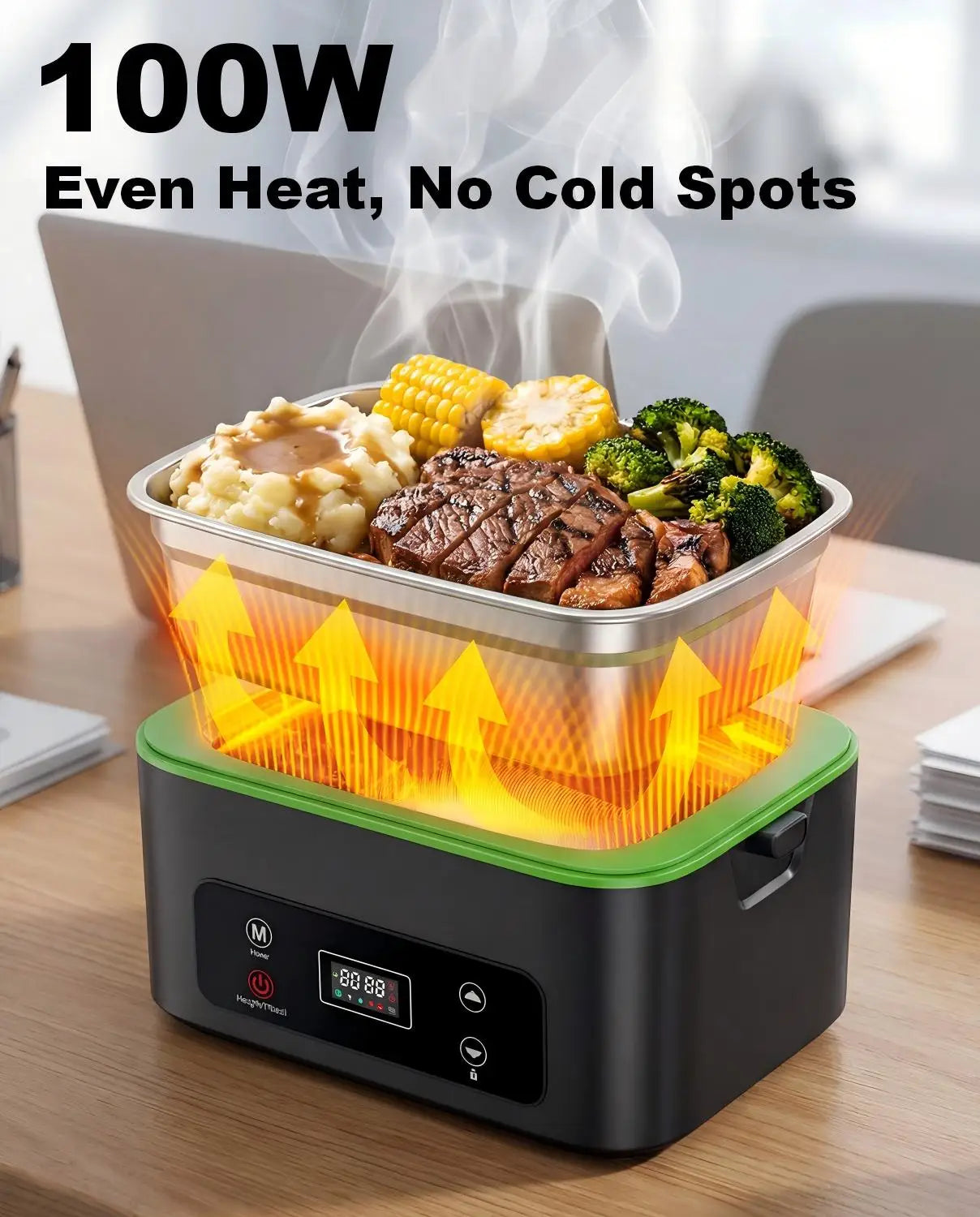 Cordless Electric Lunch Box 1.2L Rechargeable Food Warmer 100W with Carry Bag and Battery