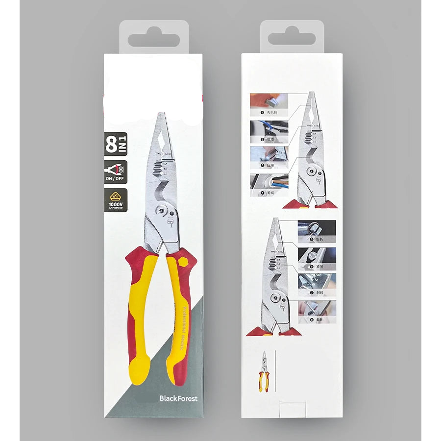 Heavy Duty 8 in 1 Insulated Electrician Pliers with Wire Stripper Cutter and Crimping Function