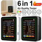 6-in-1 Air Quality Monitor with CO2, TVOC, CO, PM, Temperature & Humidity Detection – Portable