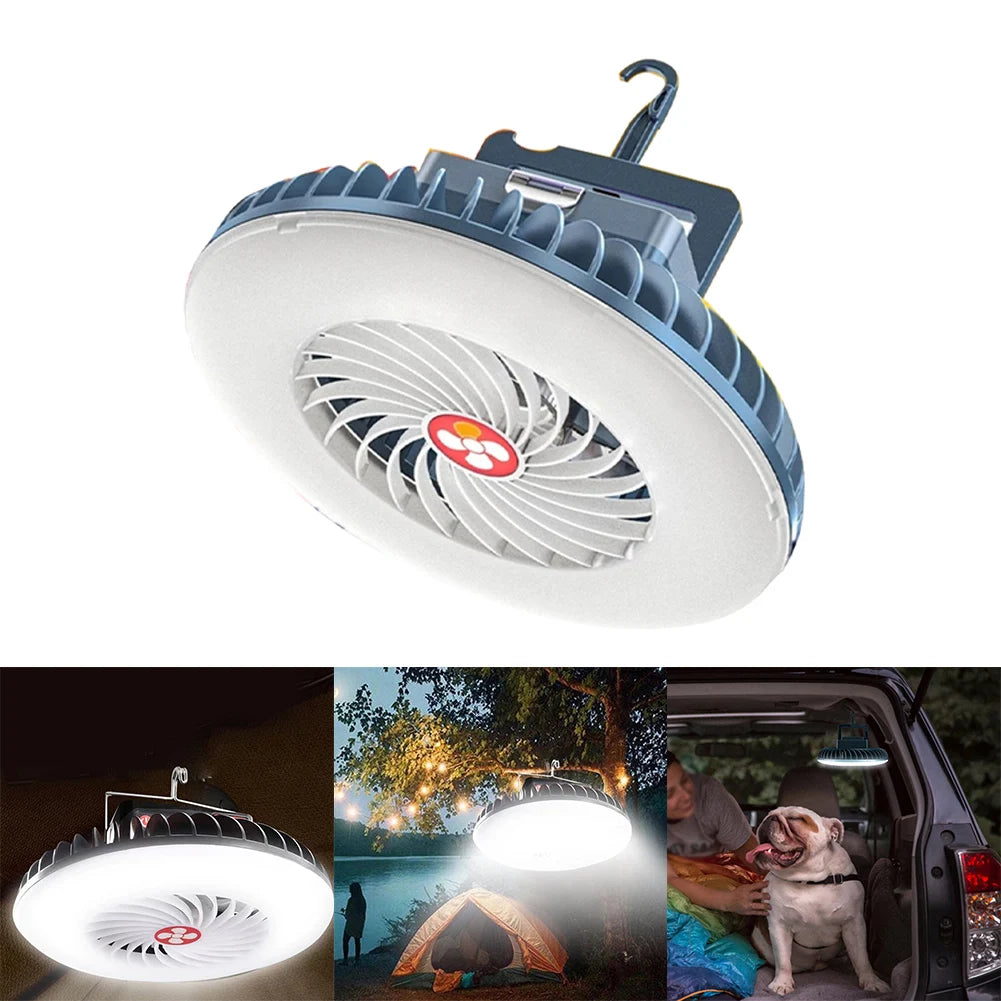 2 in 1 Rechargeable Camping Lantern and Fan Portable LED Tent Light with USB Charging