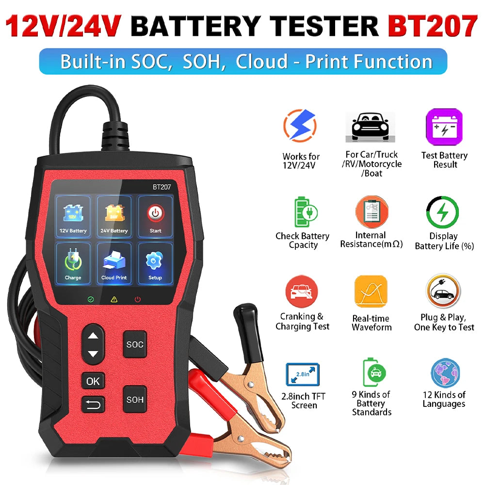 Digital Car Battery Tester 12V 24V with LCD Screen Automotive Battery Diagnostic Tool