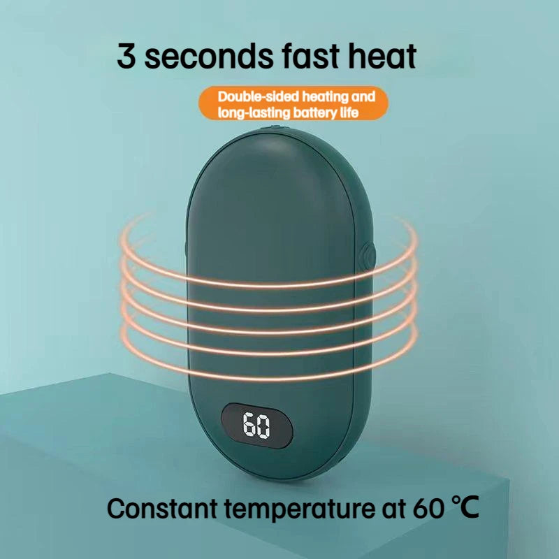 2-in-1 USB Rechargeable Hand Warmer and Portable Power Bank Compact Pocket Warmer for Outdoor Use