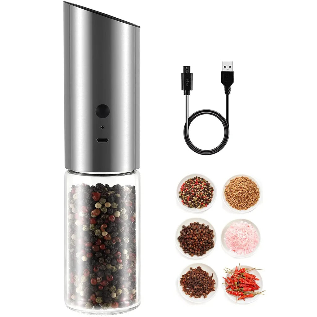 Rechargeable Electric Salt and Pepper Grinder Set 2PCS with Stainless Steel and Glass Spice Mills