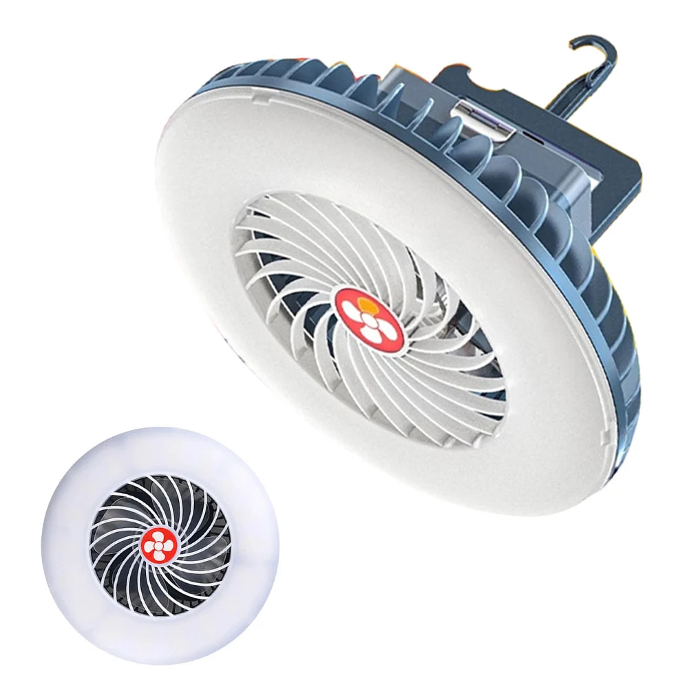 2 in 1 Rechargeable Camping Lantern and Fan Portable LED Tent Light with USB Charging
