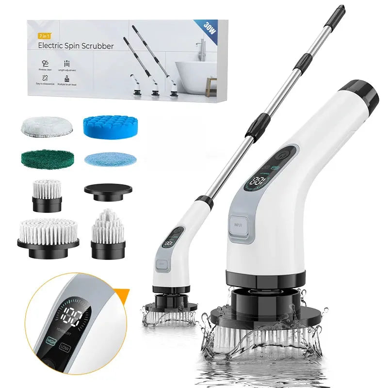 Cordless Electric Spin Cleaning Brush with Extendable Handle Rechargeable 7-in-1 Multi Surface Scrubber