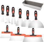 10 Piece Stainless Steel Drywall Knife Set with Mud Pan and Scraper Tools