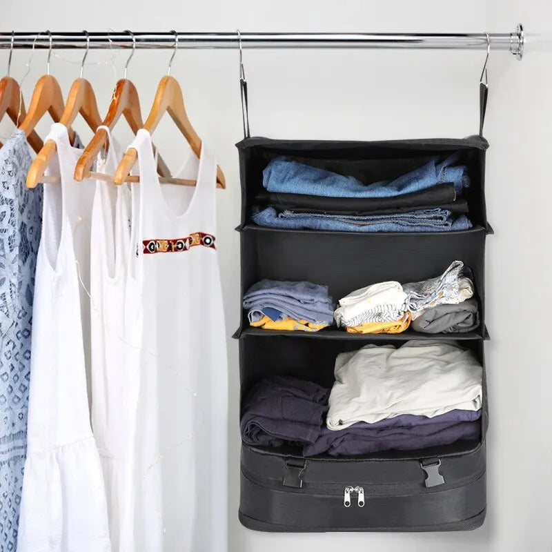 Portable Hanging Travel Storage Organizer with Compartments for Clothes and Accessories