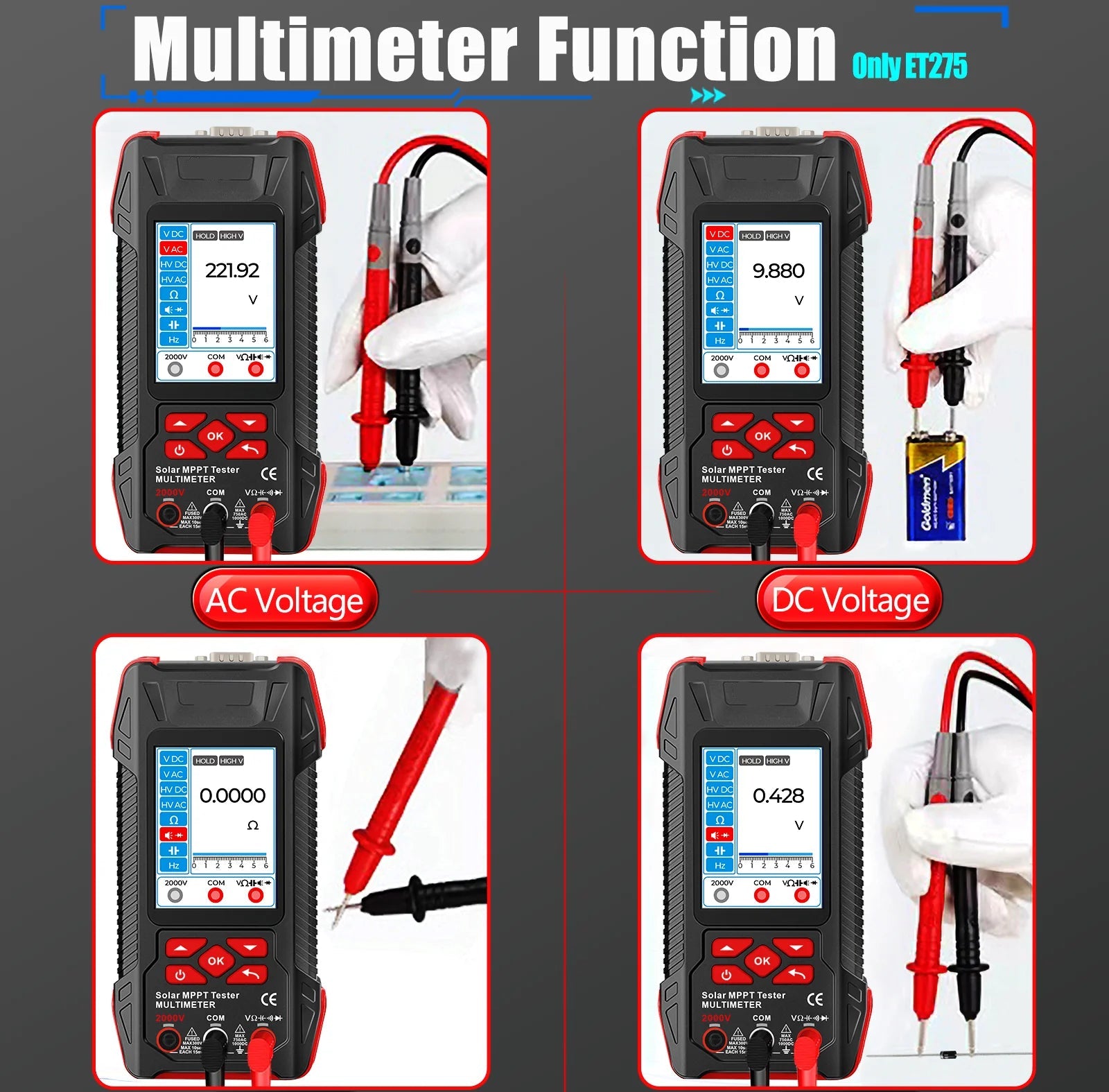 Rechargeable Solar Panel Tester with 3.2 Inch Display and MPPT Curve Analysis for Photovoltaic System Testing